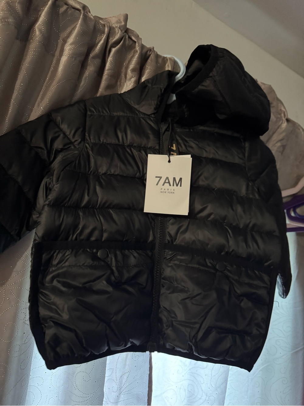 7AM® Kids Black Hooded Puffer Jacket